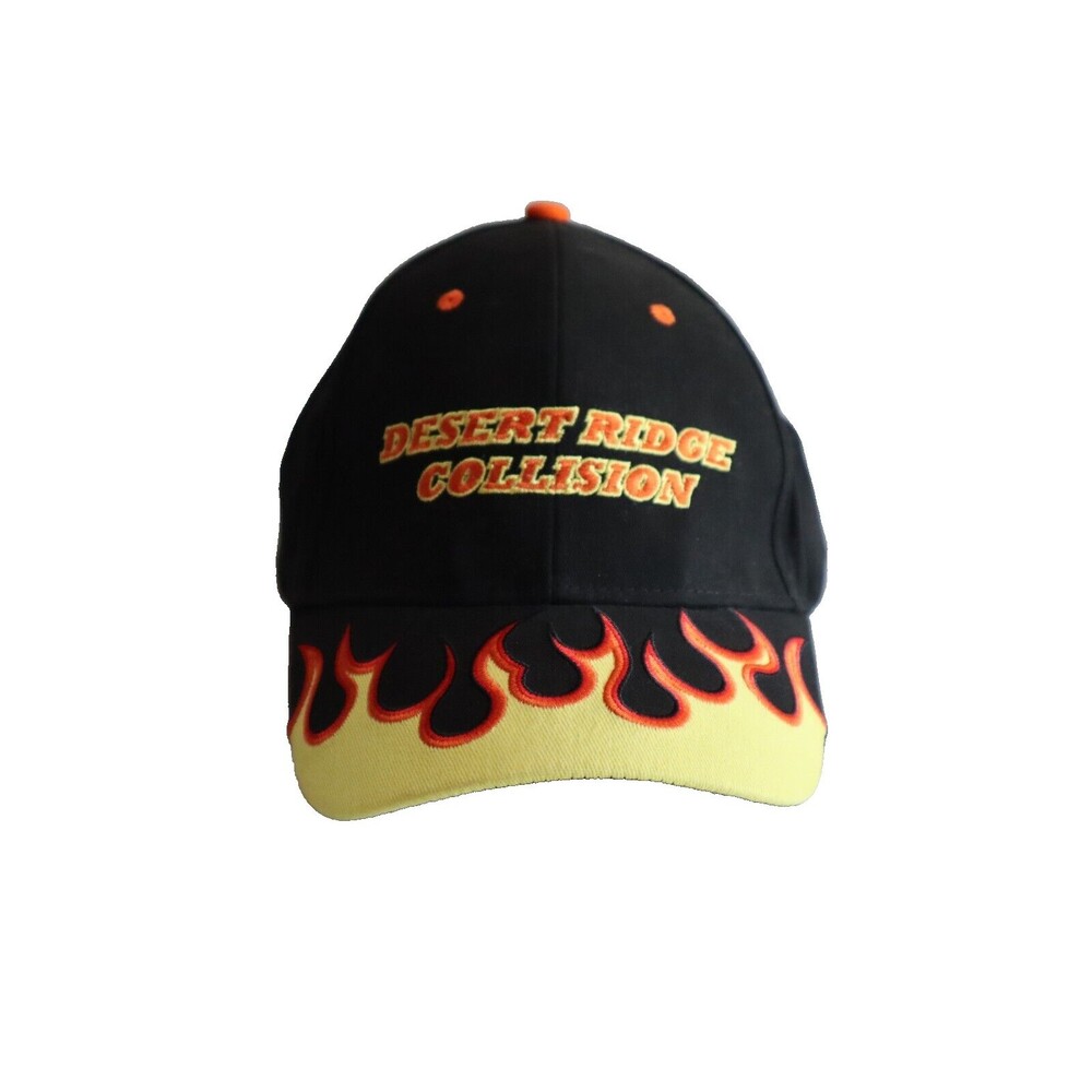 Desert Ridge Collision Bullhead City AZ Black W/ Flames Baseball Cap Hat Adjusta